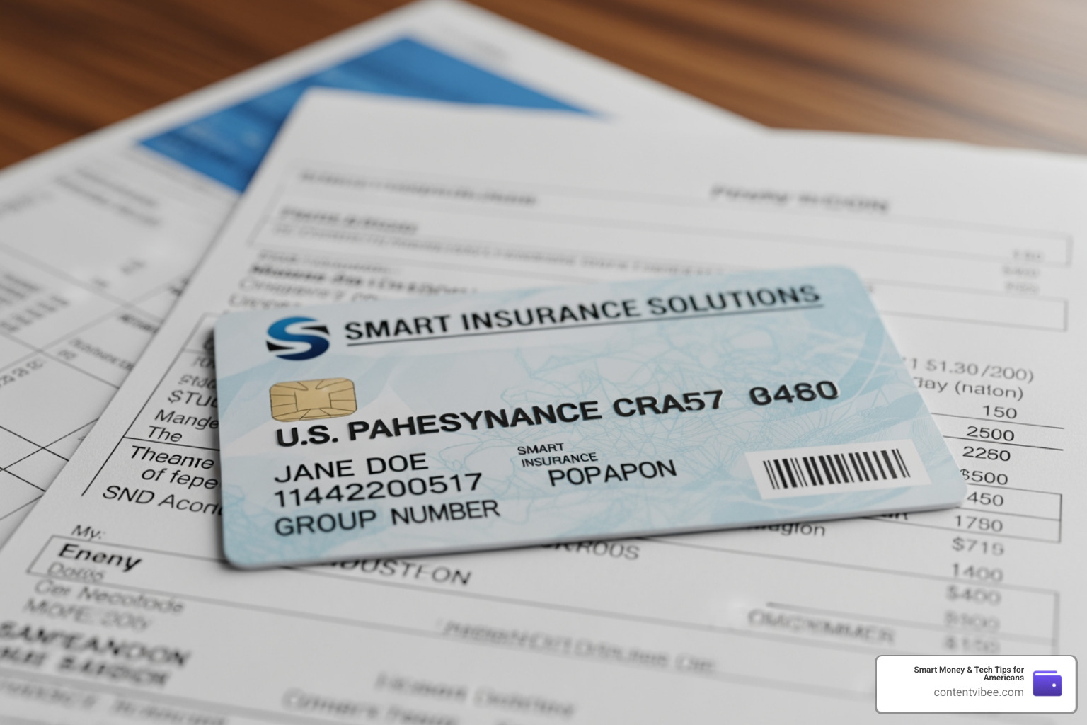 health insurance card and financial documents