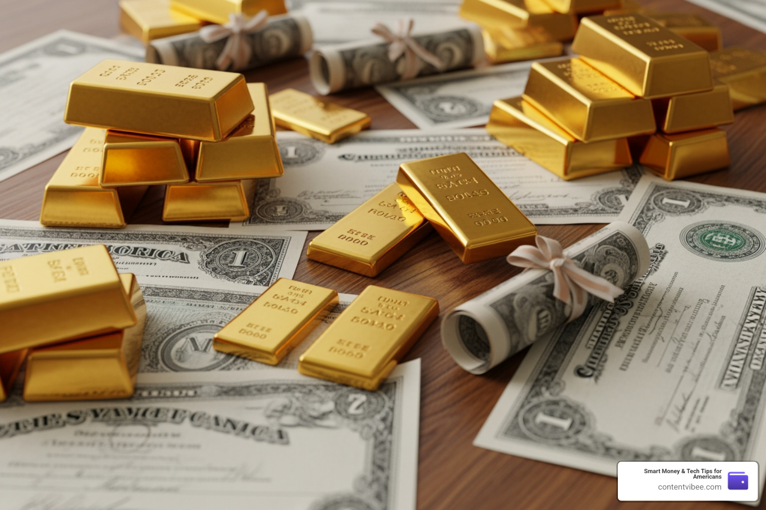 Various financial instruments including gold, stocks, and bonds