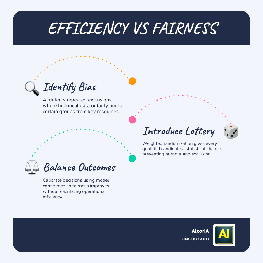 Infographic: Efficiency vs. Fairness — how structured randomization bridges the gap infographic