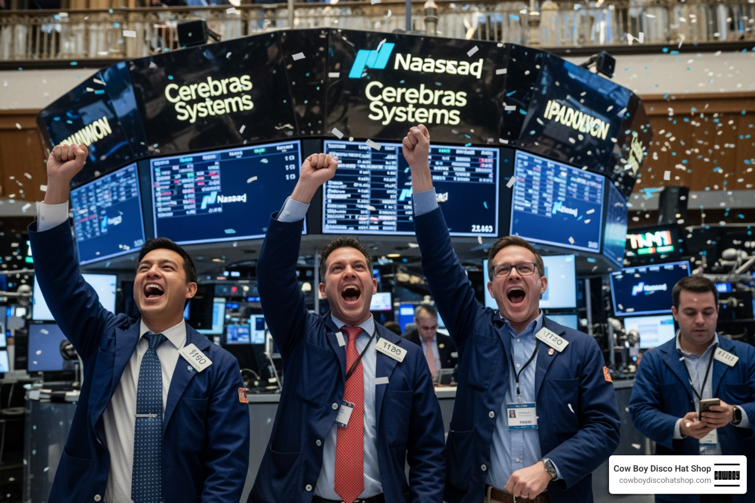 Traders on the Nasdaq floor celebrating the Cerebras Systems IPO debut