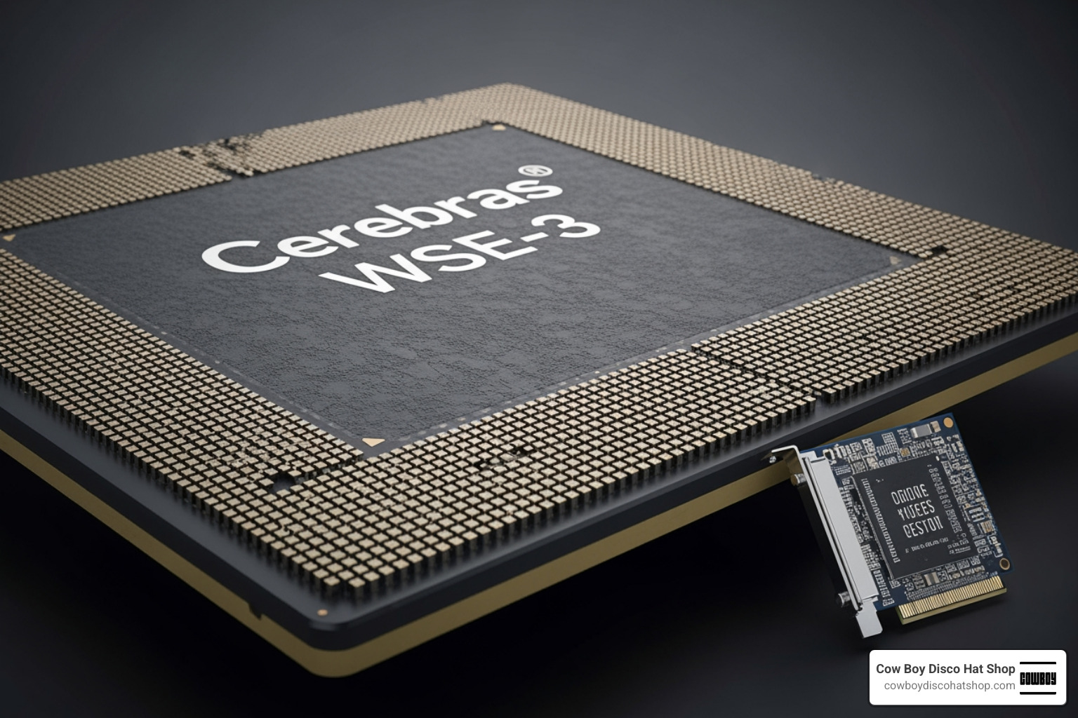 The Cerebras WSE-3 chip compared to a standard postage-stamp sized GPU