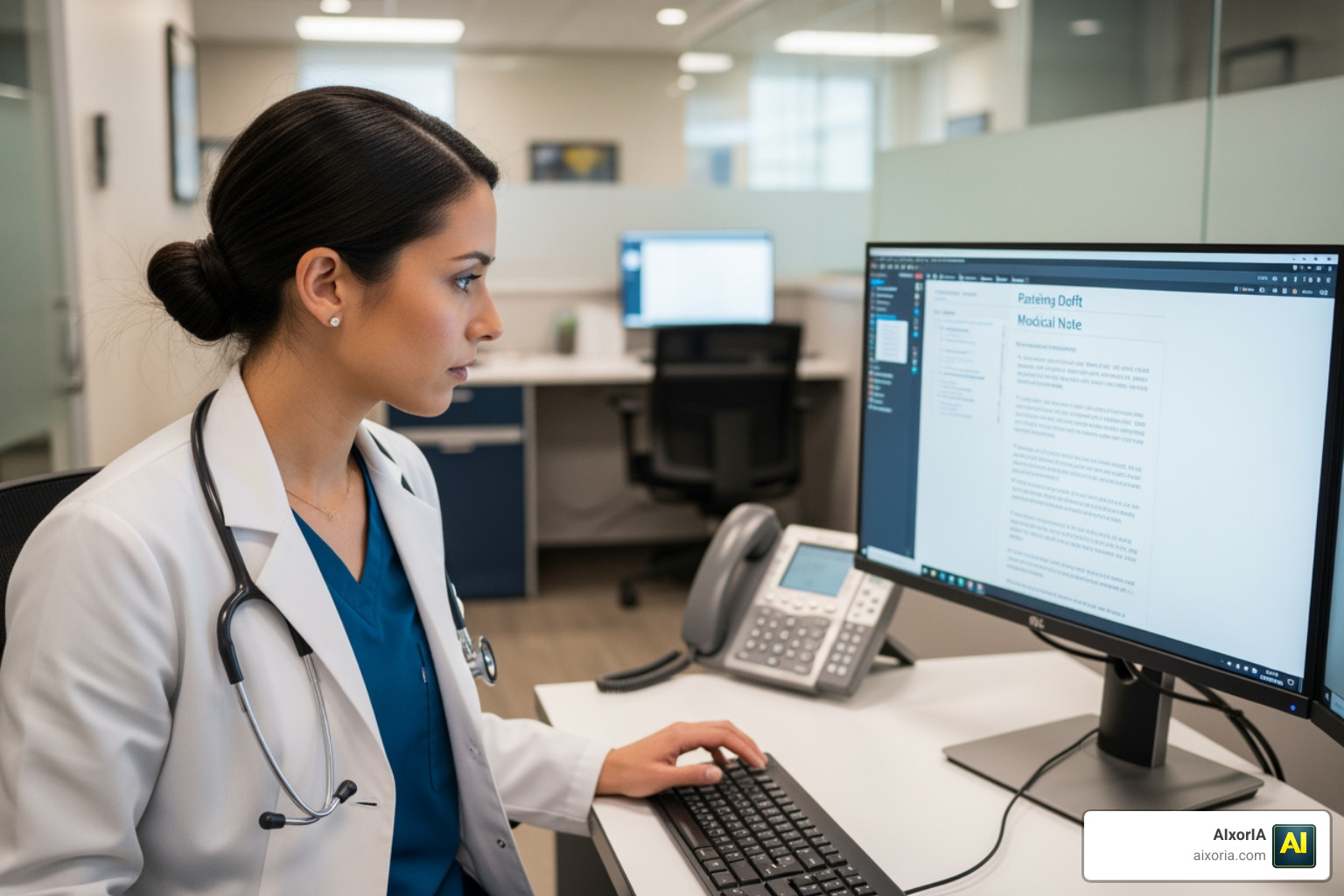 Clinician reviewing a digital draft for accuracy