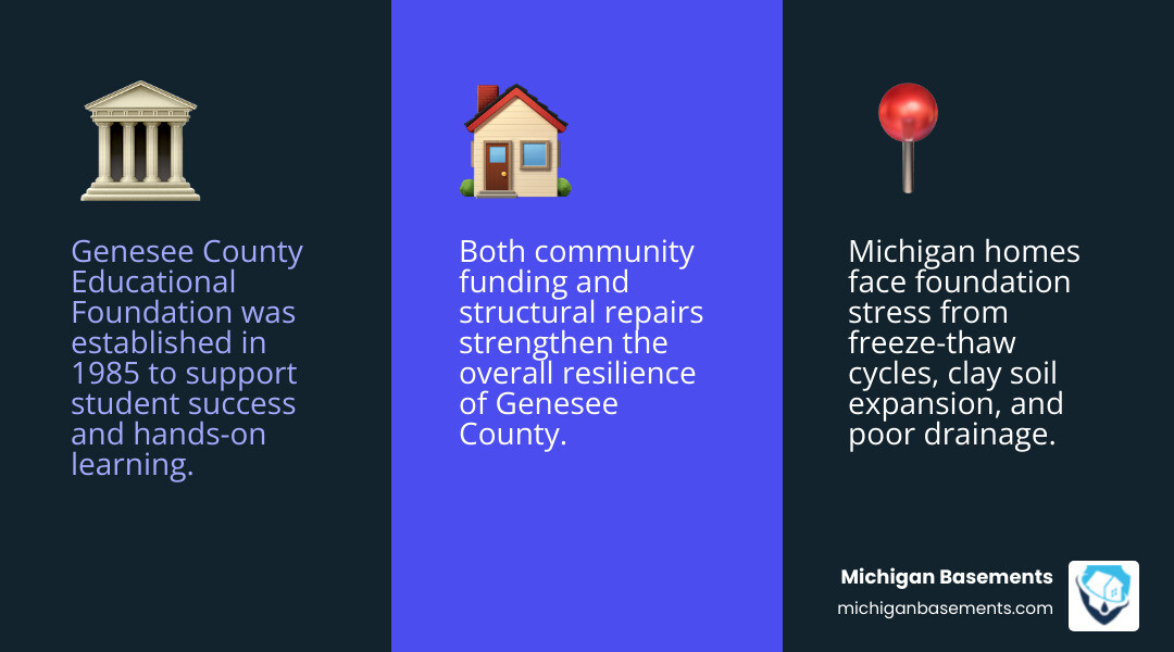 Dual role of community and structural foundations in Genesee County overview infographic infographic