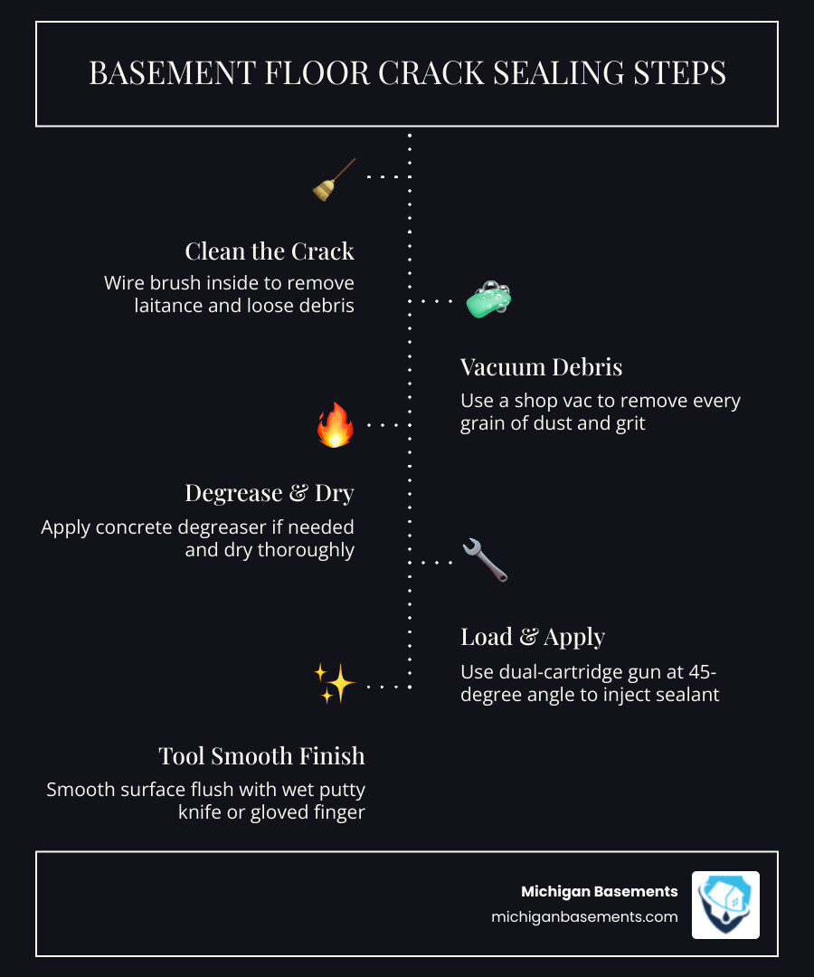 Infographic showing the 45-degree application angle and smoothing technique for floor sealants infographic
