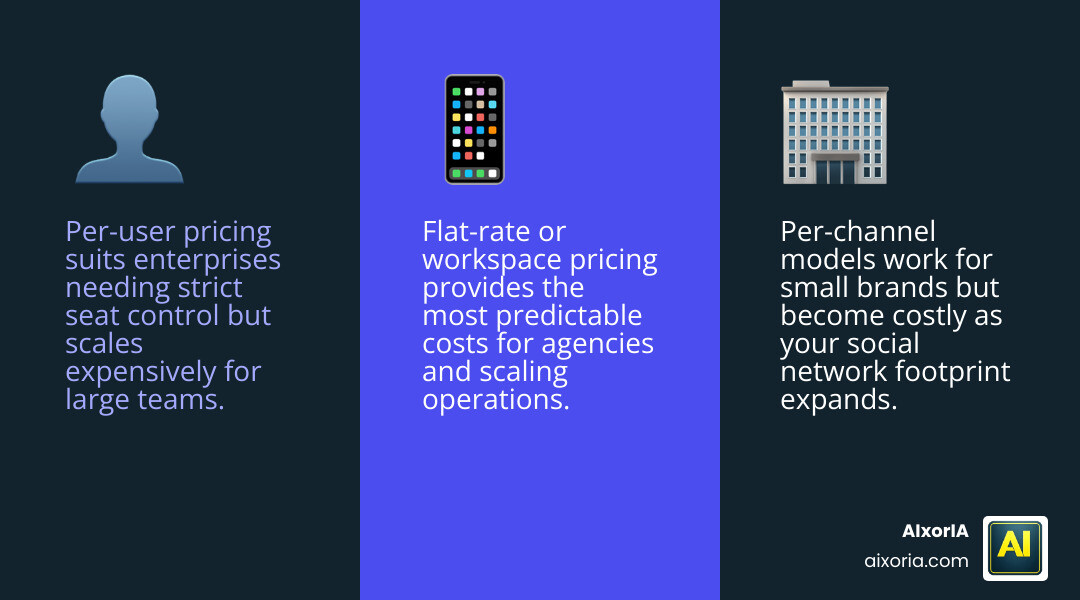 Infographic comparing per-user vs per-channel vs flat-rate pricing infographic