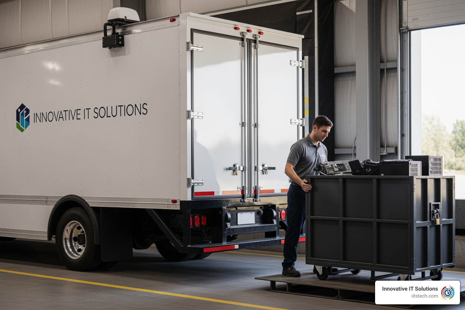 Secure ITAD transport vehicle with GPS tracking and locked containers