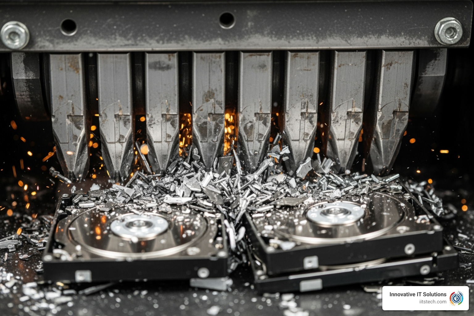 industrial hard drive shredder in action destroying digital media