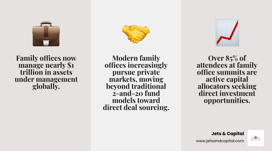 2026 family office investment landscape infographic showing AUM, summit locations, key themes infographic 2026 family office investment landscape infographic showing AUM, summit locations, key themes infographic