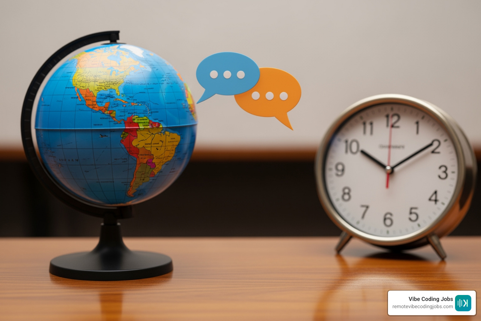 asynchronous communication icons showing globe, chat bubble, and clock