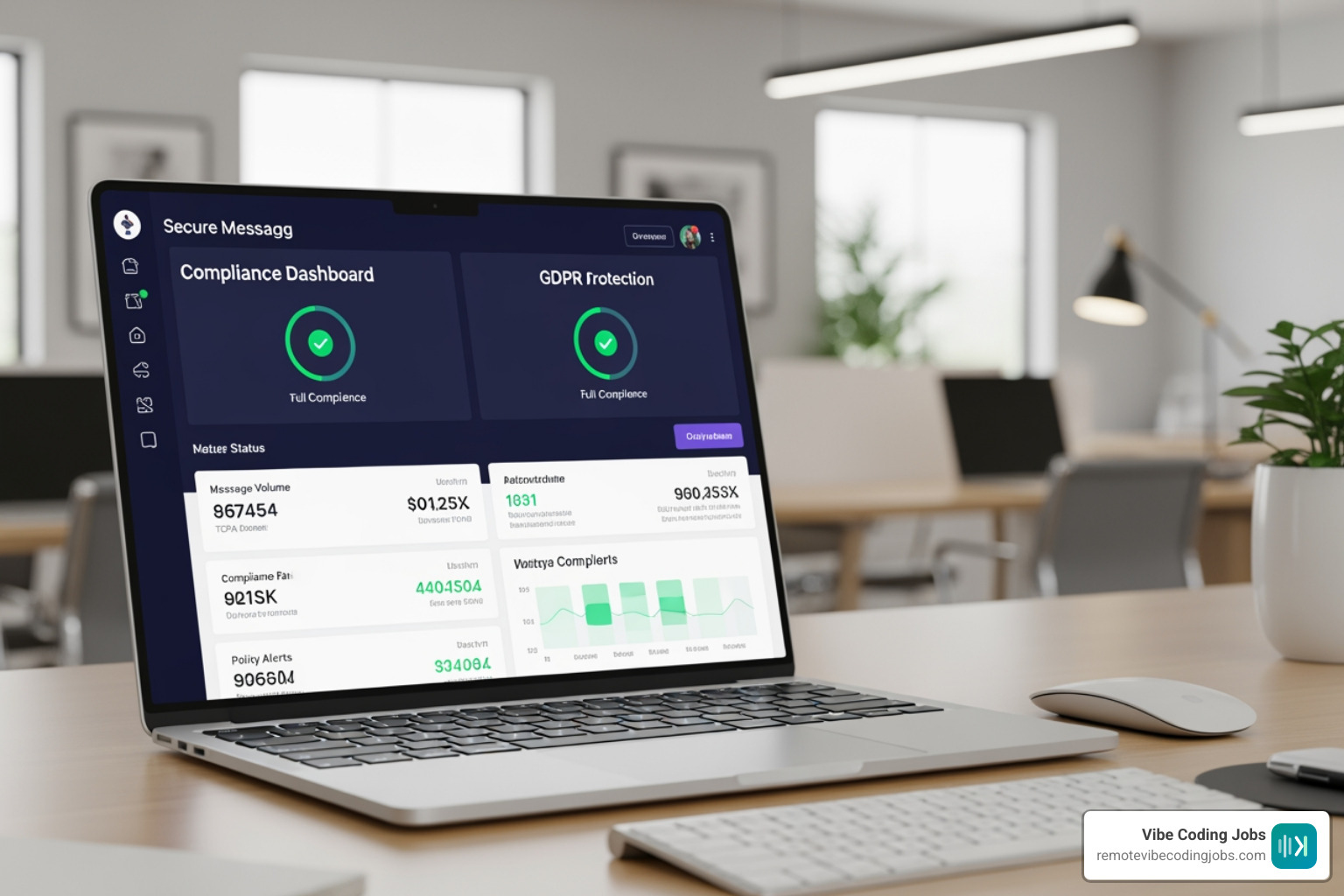 Secure messaging compliance dashboard showing TCPA and GDPR status