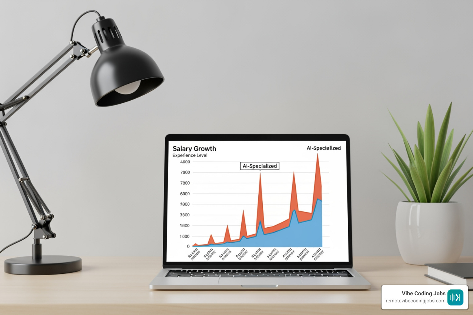 Salary growth chart by experience level showing sharp increases for AI-specialized roles