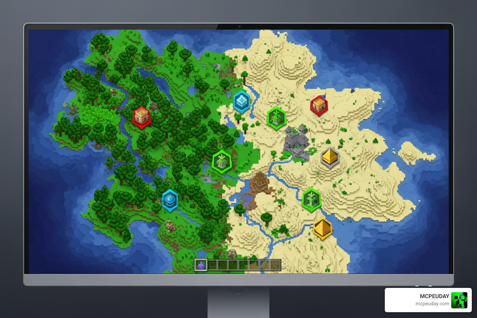 Interactive seed map interface showing various structure icons