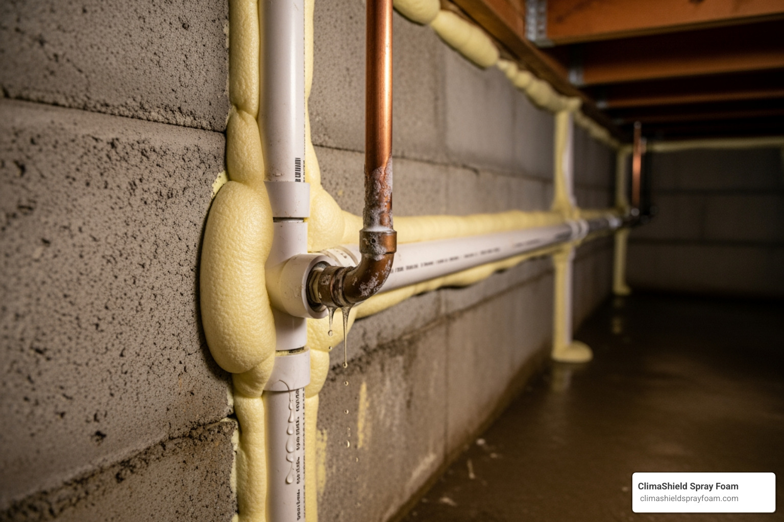 waterproof seal around plumbing penetration in a crawlspace