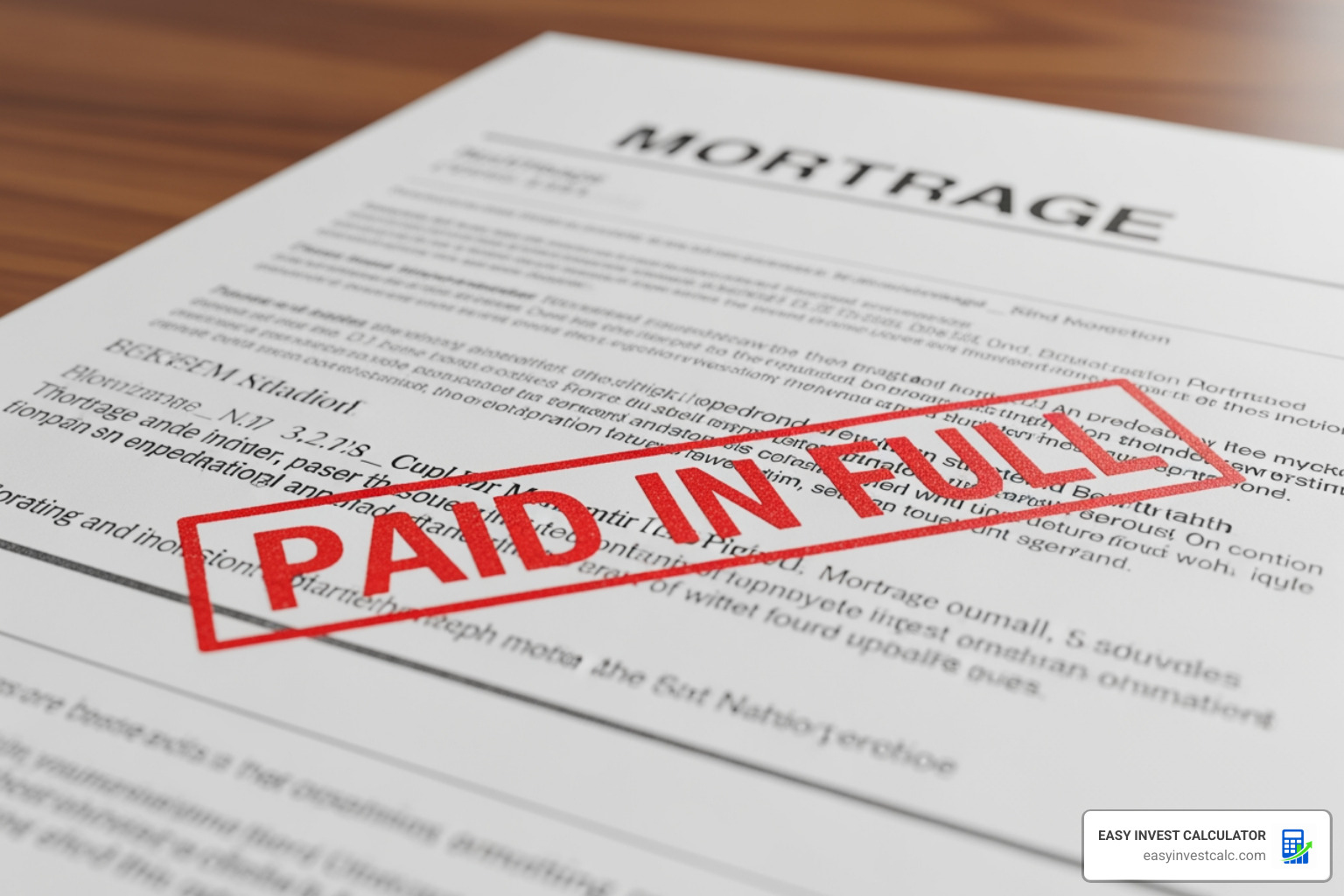 A "Paid in Full" stamp on a mortgage document symbolizing the end of the amortization journey
