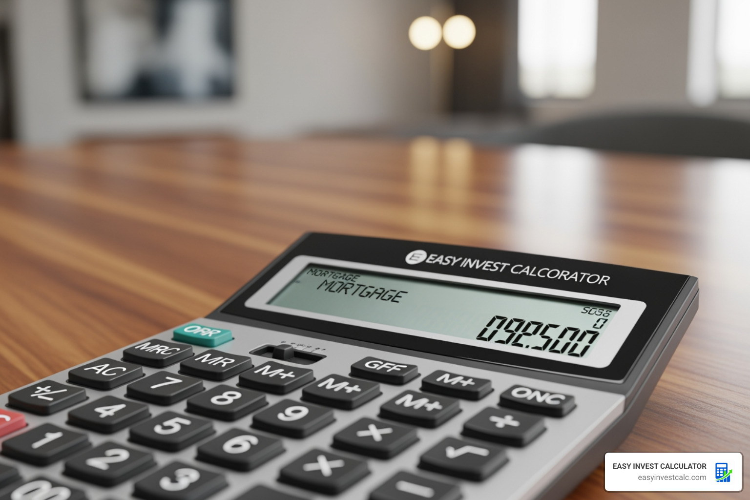 Digital financial calculator showing mortgage repayment figures Digital financial calculator showing mortgage repayment figures