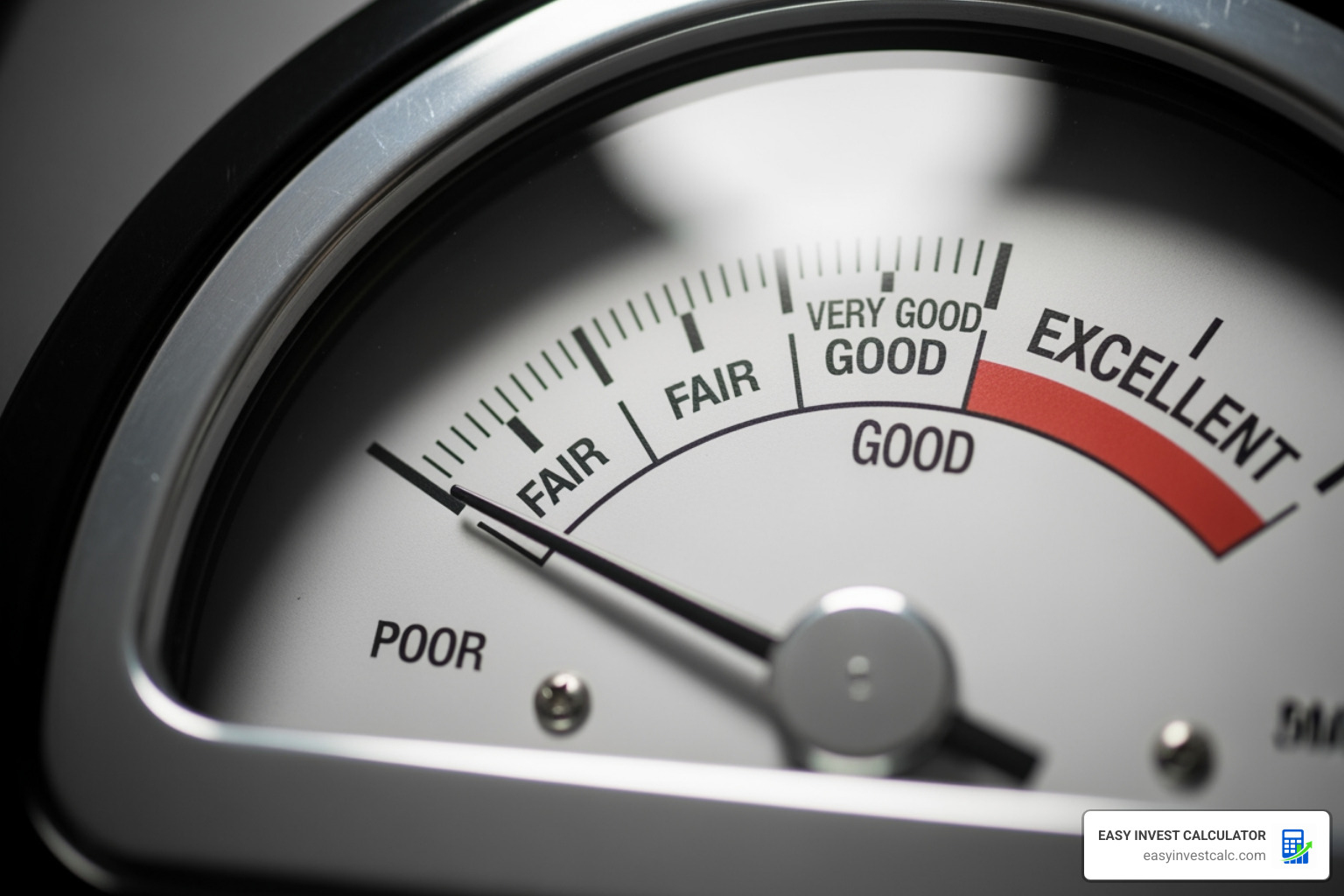 Credit score meter showing the range from poor to excellent