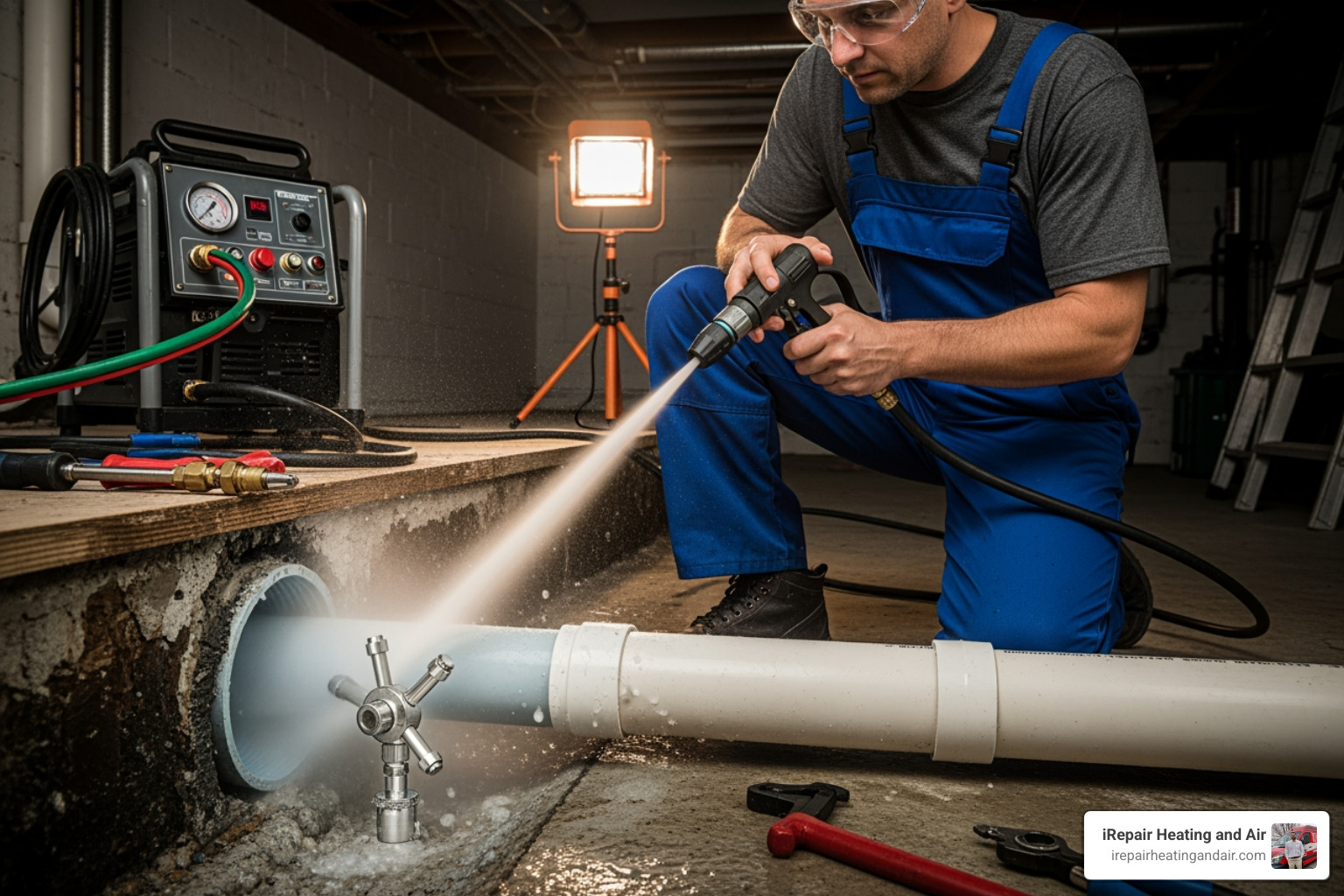 high-pressure hydro-jetting equipment in action high-pressure hydro-jetting equipment in action