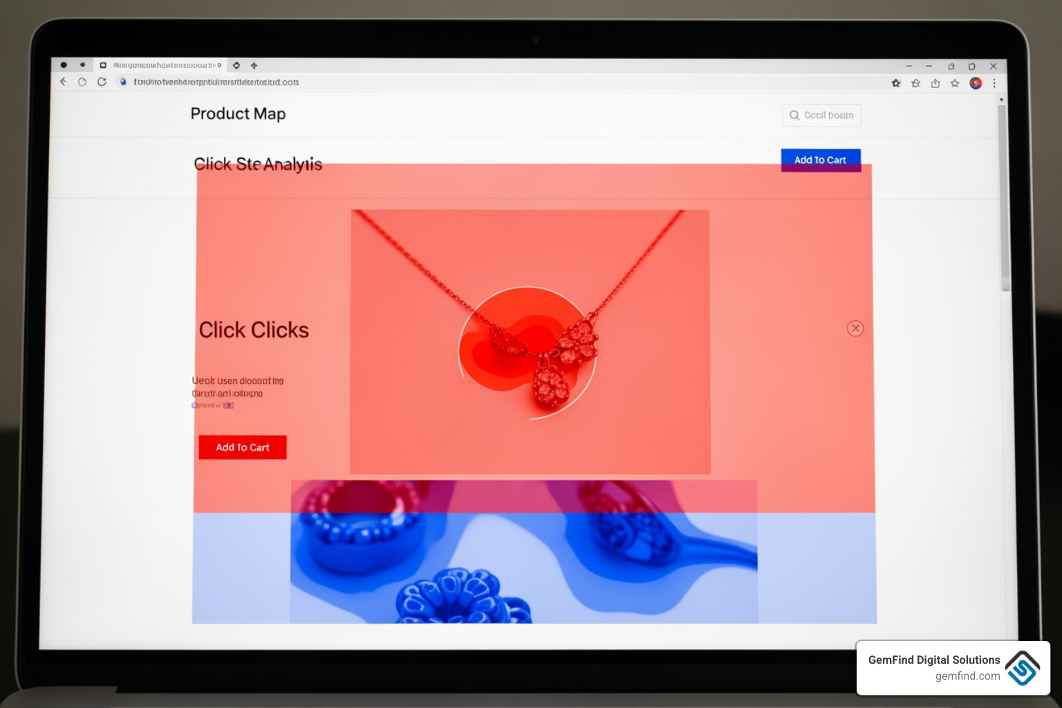 Website heat map analysis showing where users click and scroll on a product page