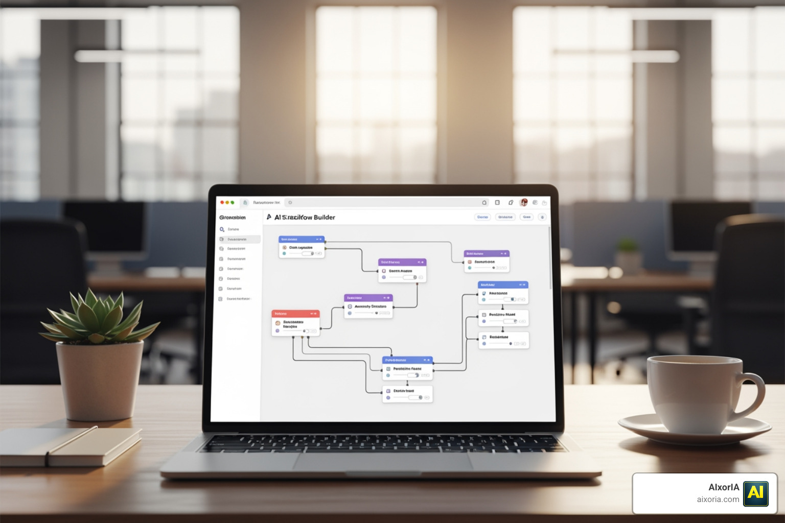 Visual workflow builder interface showing AI decision nodes