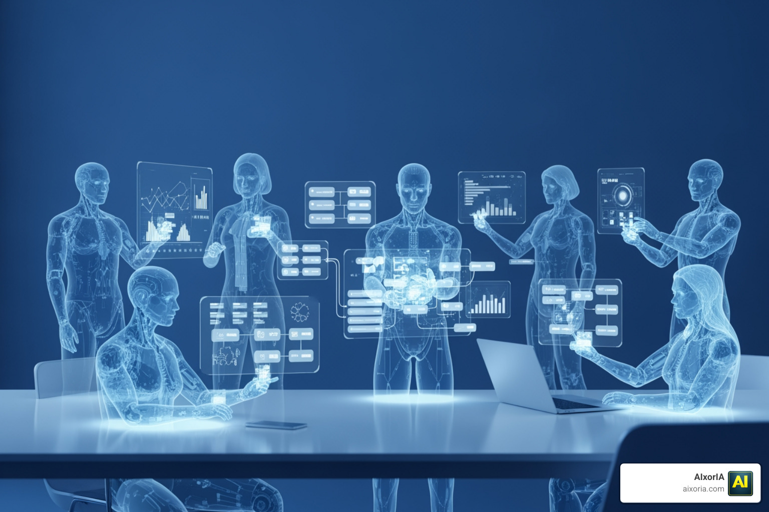 AI agents collaborating in a digital workflow environment