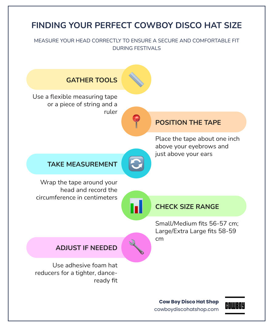 Infographic showing how to measure head circumference for a cowboy hat infographic