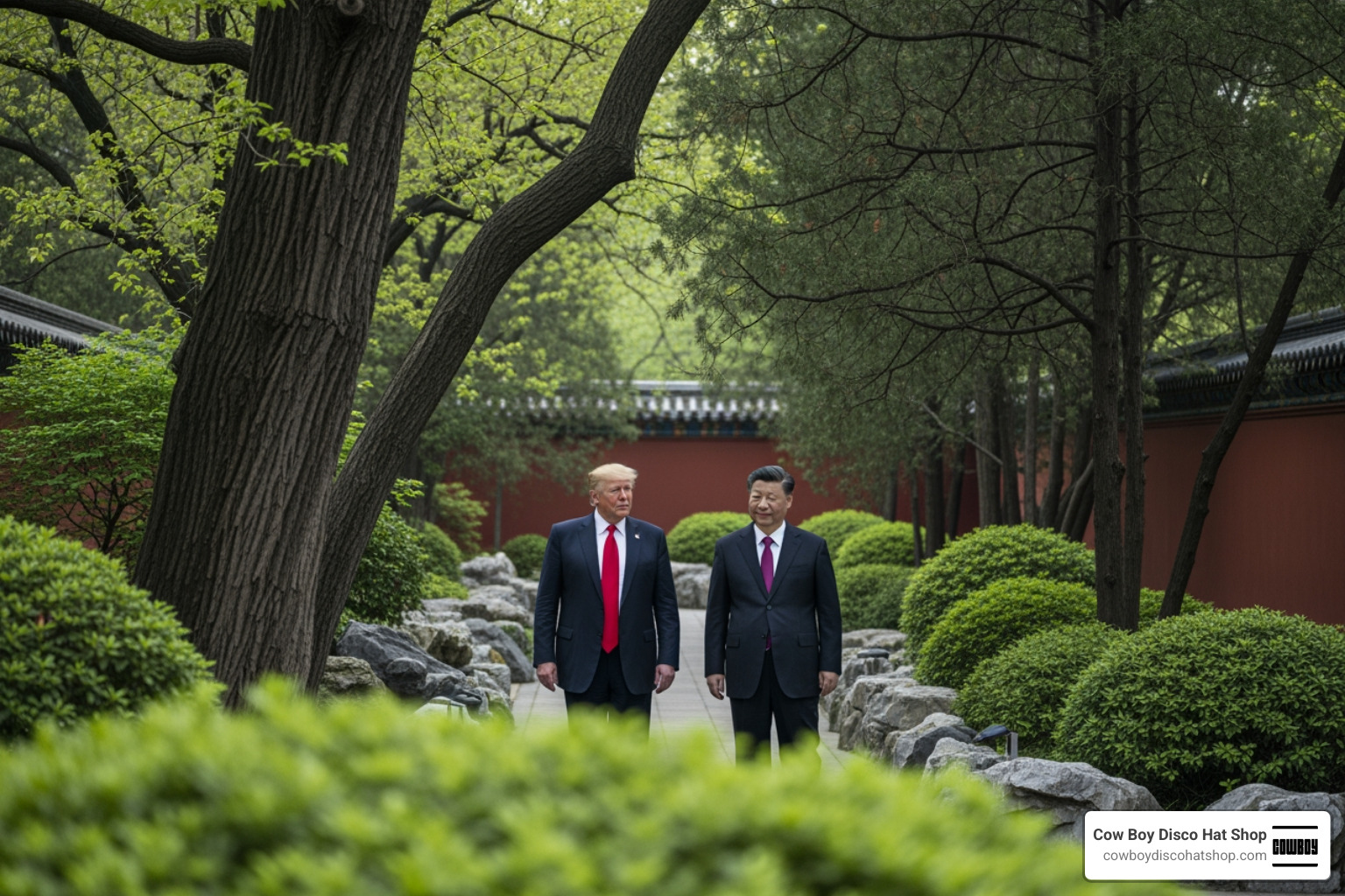 President Trump and Xi Jinping walking through a private garden in Zhongnanhai Beijing summit May 2026