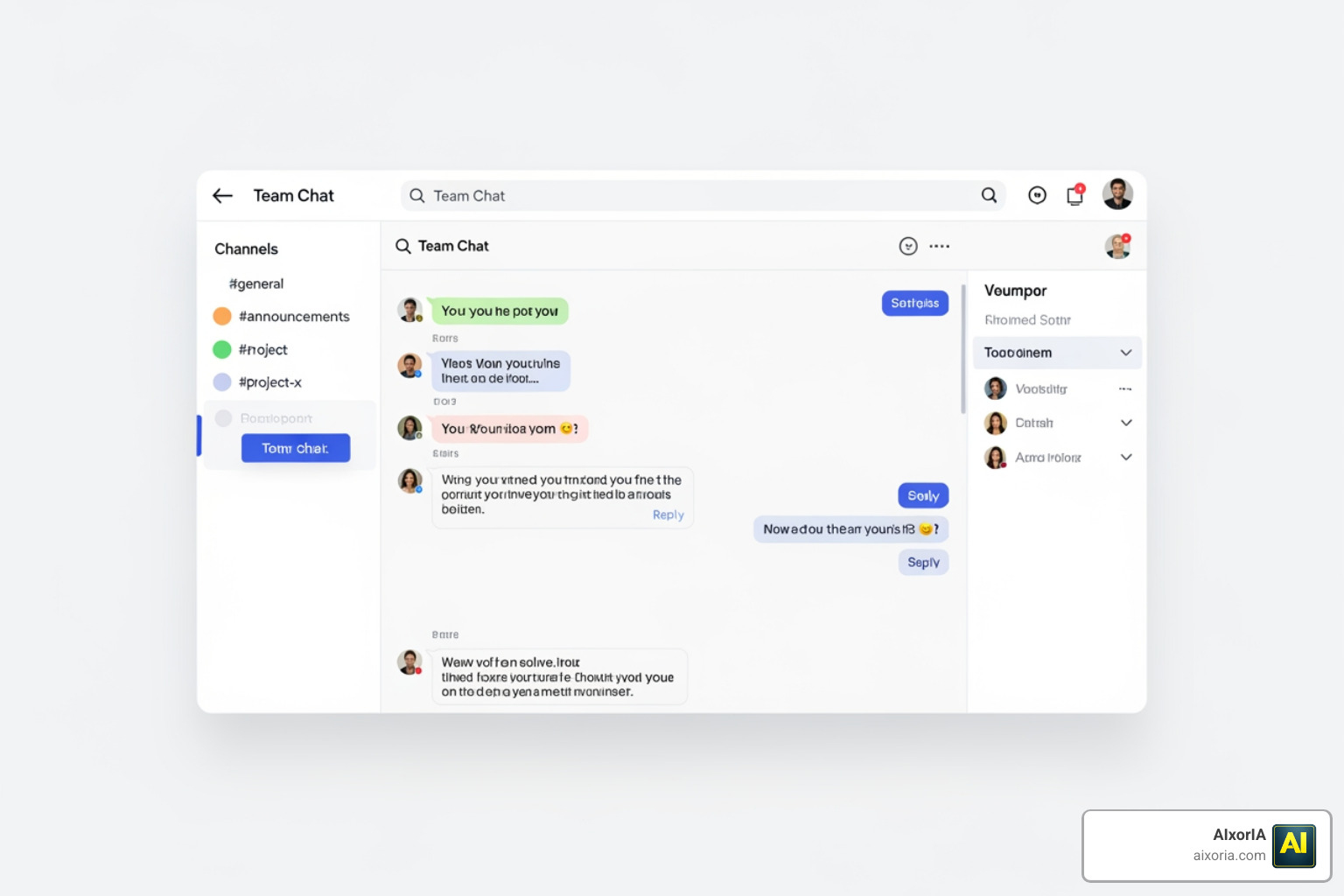 Clean software interface showing organized chat channels and threaded conversations