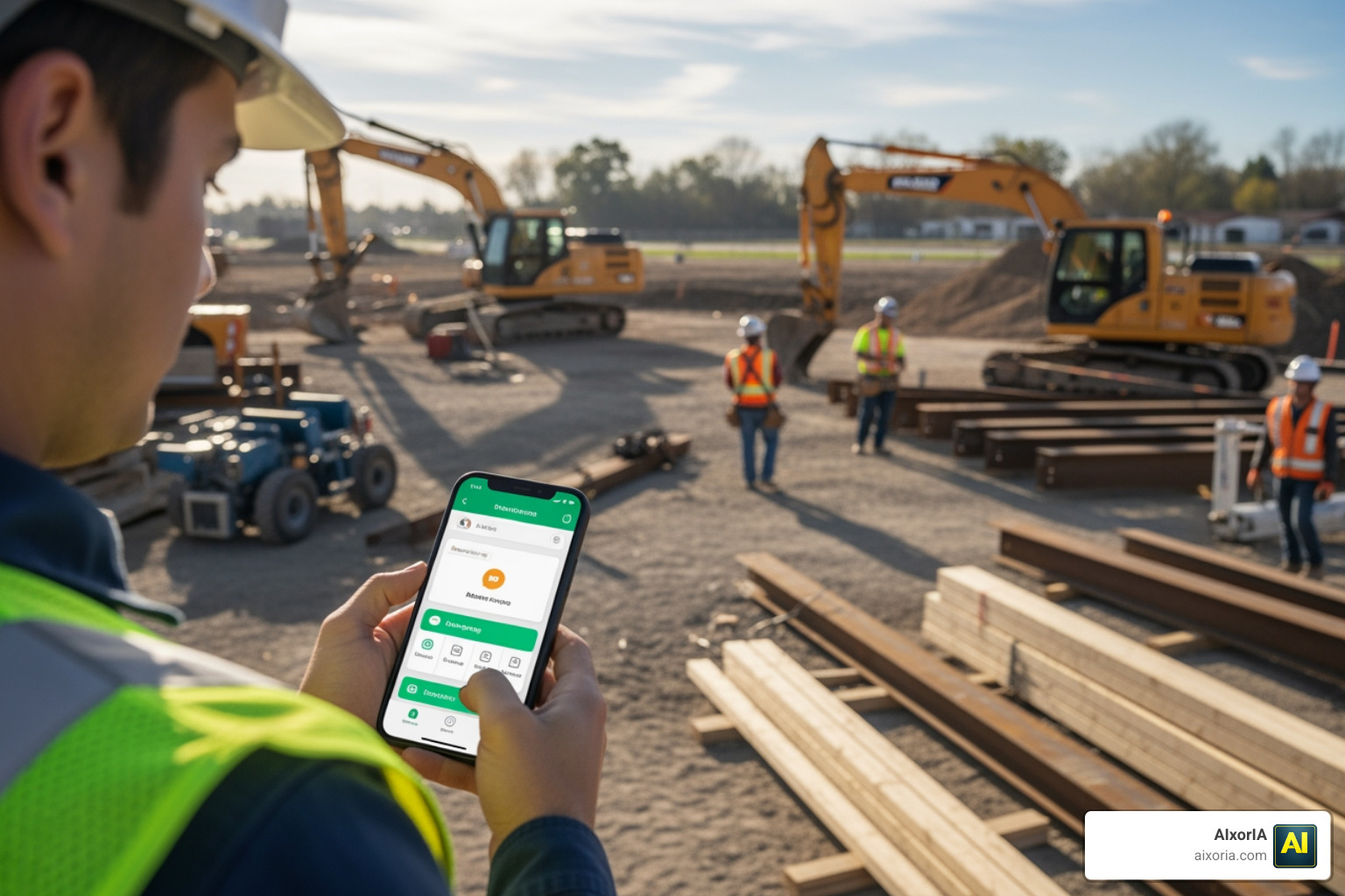 Field technician using a mobile-first communication app on a job site