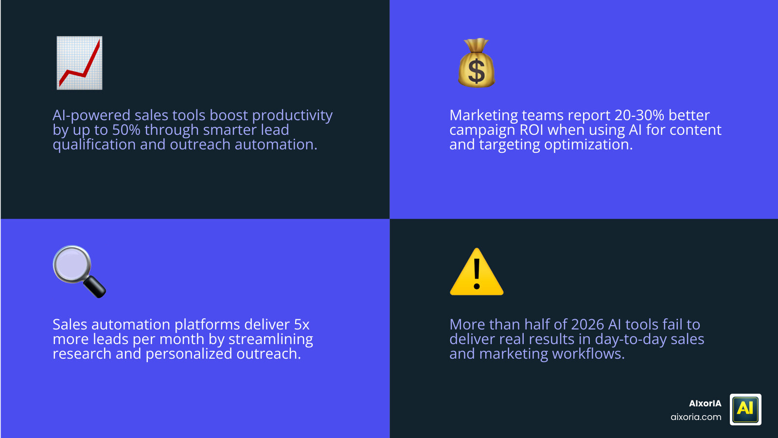 Infographic showing AI impact on sales productivity, campaign ROI, lead volume, and cost reduction in 2026 infographic