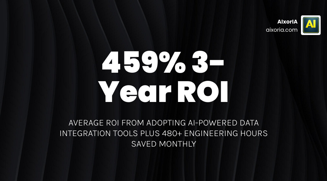 Infographic showing ROI of AI Data Integration: 459% average 3-year ROI and 480+ hours saved monthly infographic