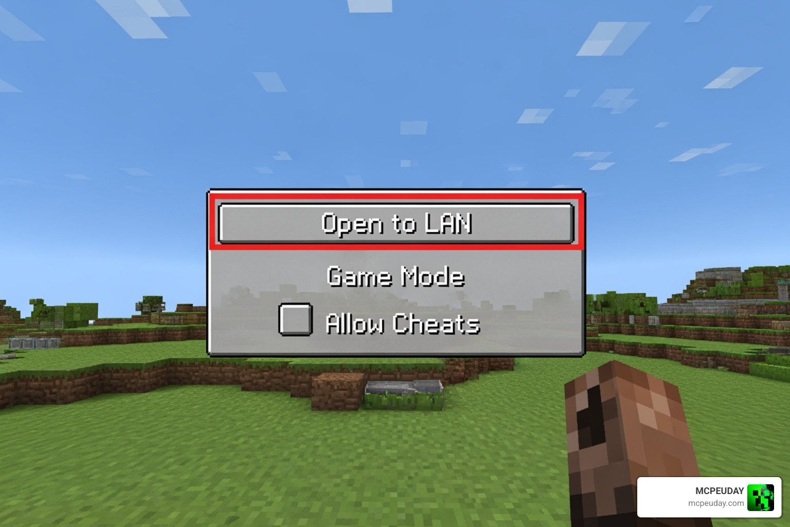 Minecraft Open to LAN menu screen showing game mode and cheat options Minecraft Open to LAN menu screen showing game mode and cheat options