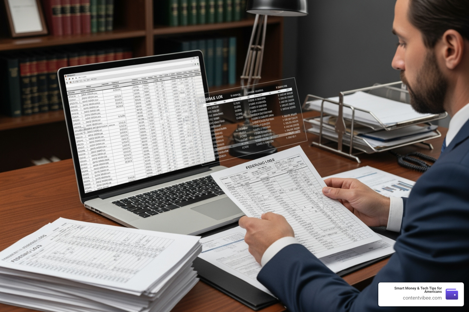 lawyer reviewing federal trucking logs and digital data