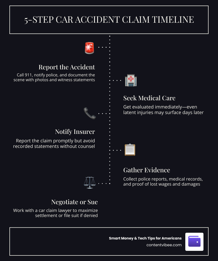 5-step car accident claim timeline from accident to settlement infographic infographic