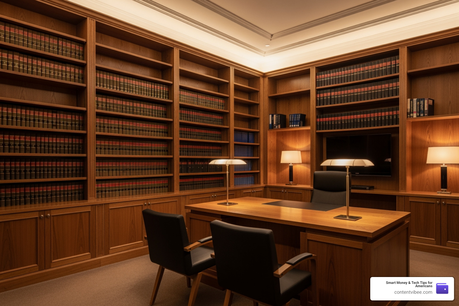 professional law office interior with a focus on legal books and a consultation desk