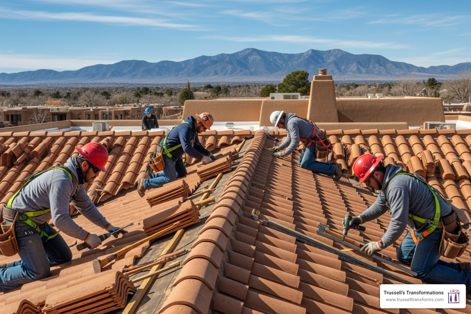 A Detailed View Of A New Tile Roof Replacement Showing Overlapping Tiles And Flashing A Detailed View Of A New Tile Roof Replacement Showing Overlapping Tiles And Flashing