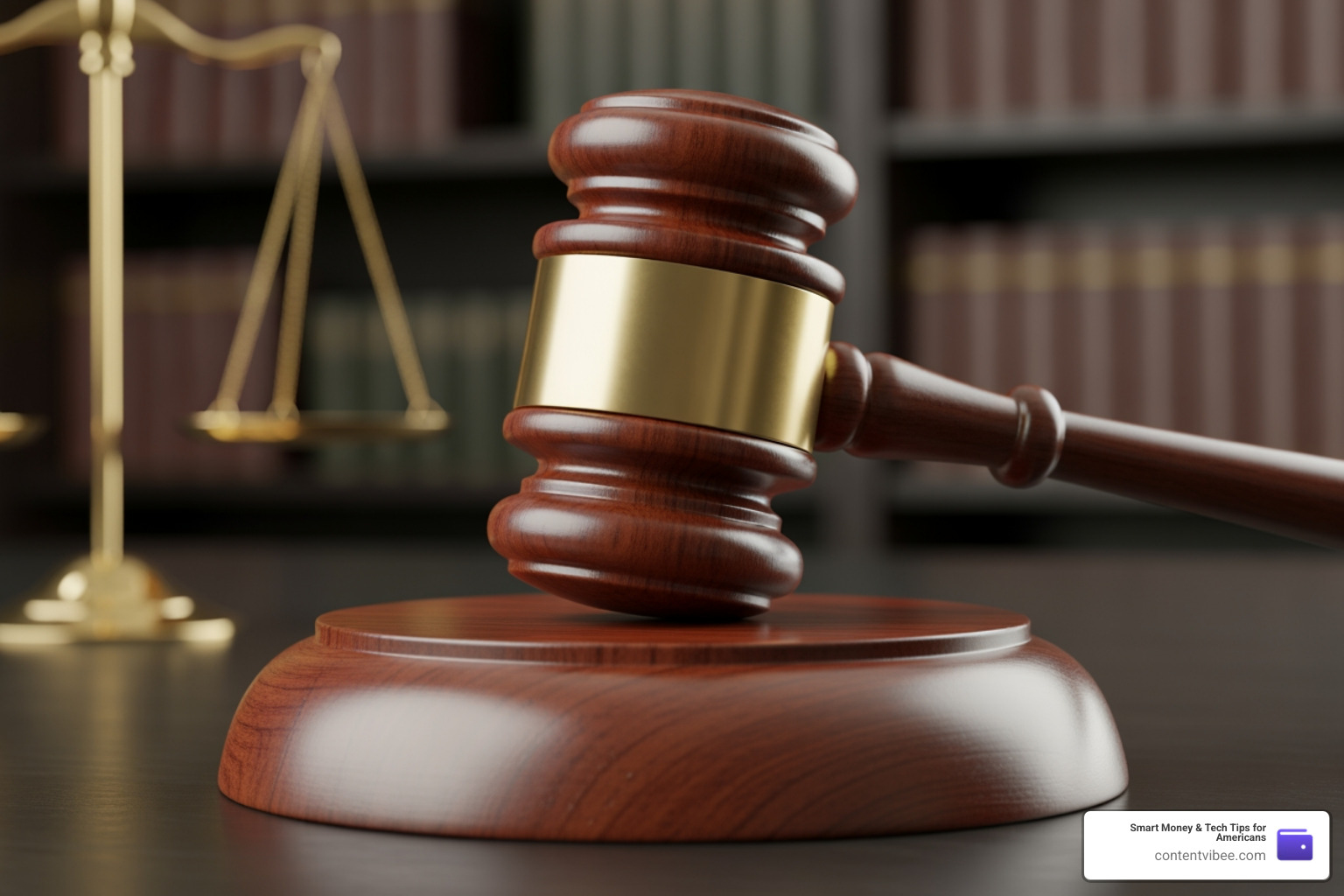 a wooden courtroom gavel resting on a desk