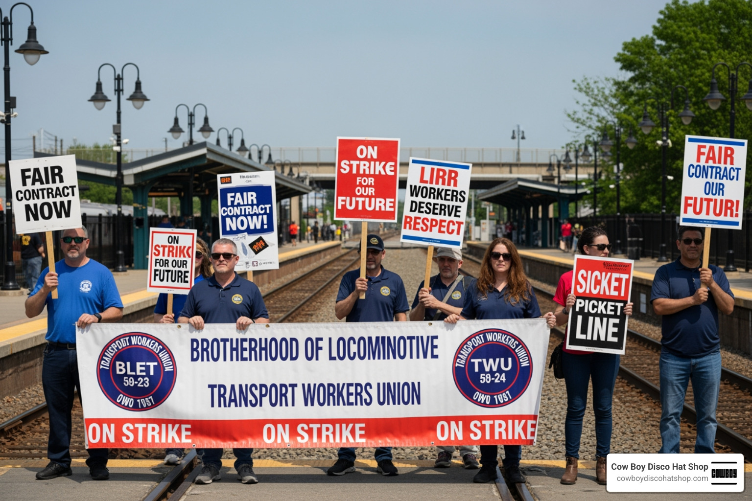 Union picket lines at Ronkonkoma station May 2026