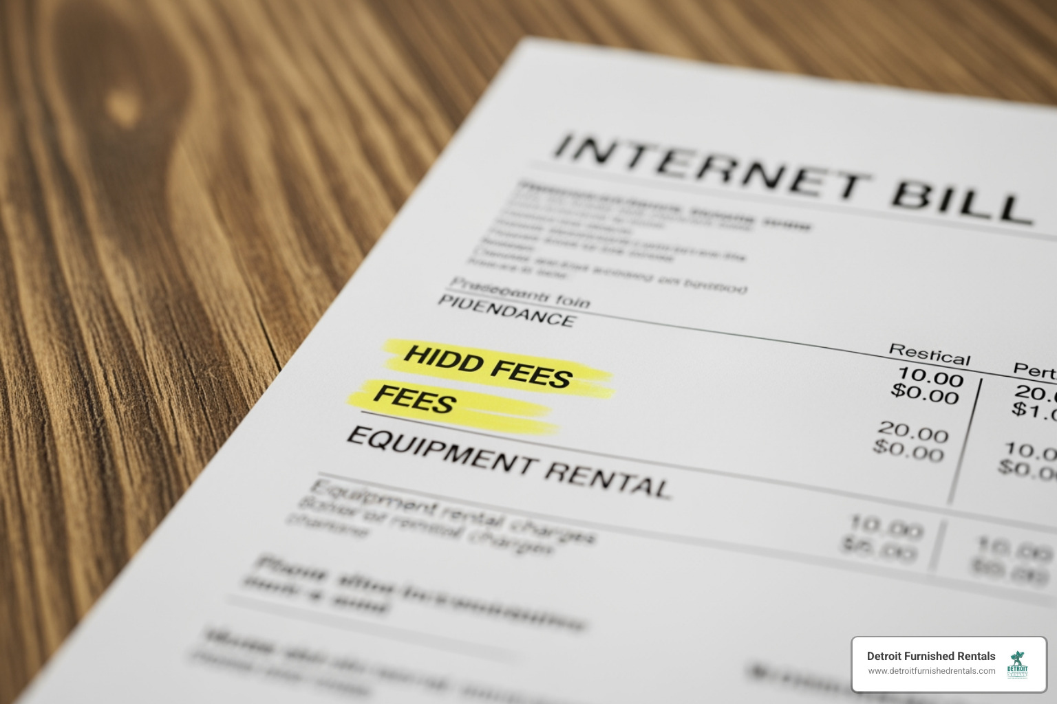 Close-up of an internet bill highlighting hidden fees and equipment charges Close-up of an internet bill highlighting hidden fees and equipment charges