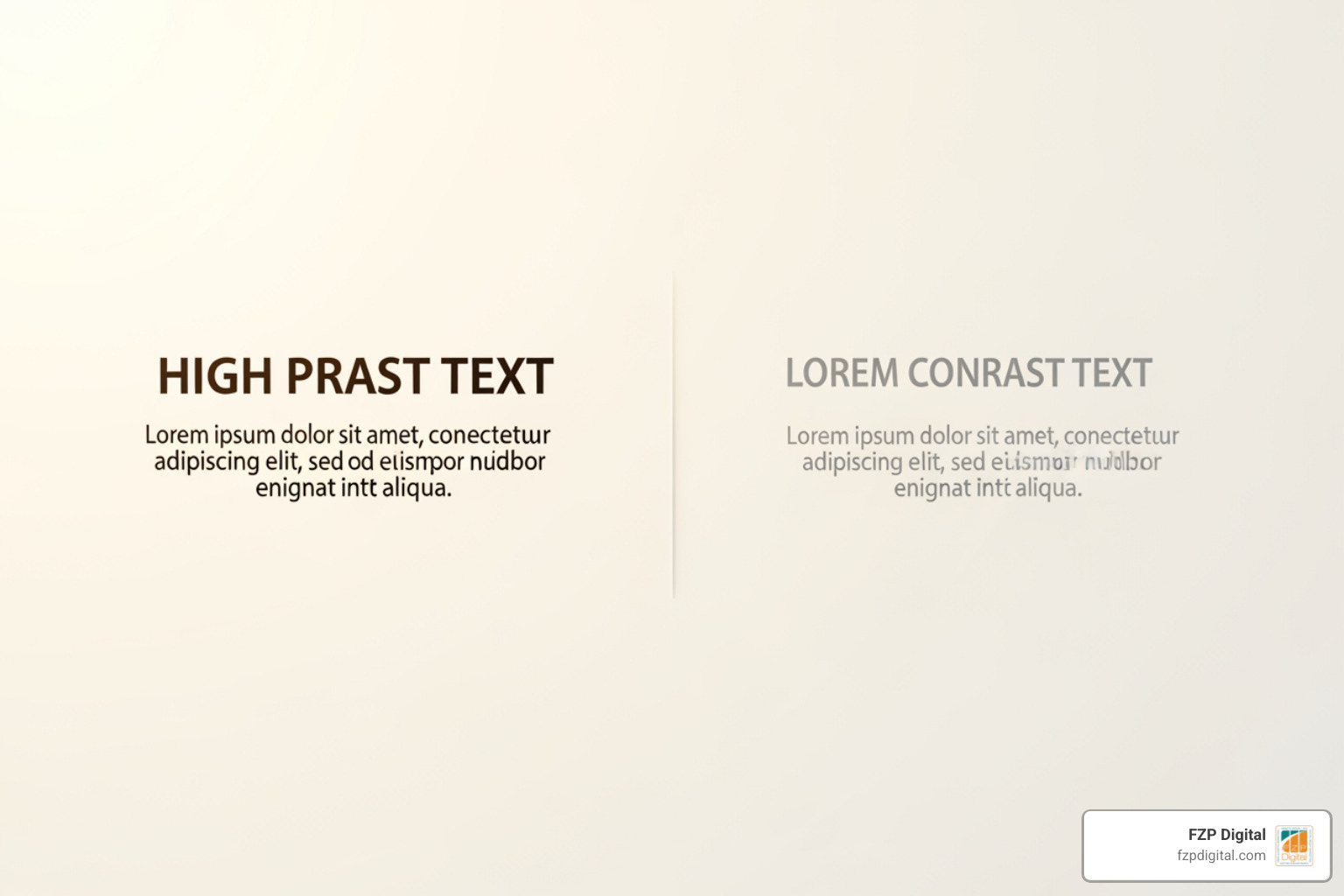 Comparison of high-contrast text (black on white) versus low-contrast text (light gray on white) showing the readability Comparison of high-contrast text (black on white) versus low-contrast text (light gray on white) showing the readability
