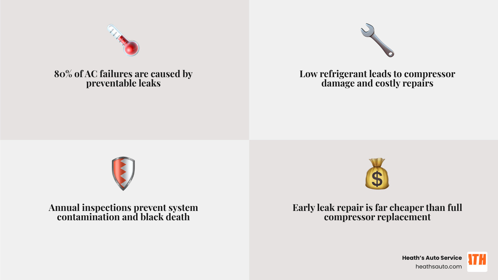 Infographic showing that 80% of AC failures are caused by preventable leaks infographic Infographic showing that 80% of AC failures are caused by preventable leaks infographic