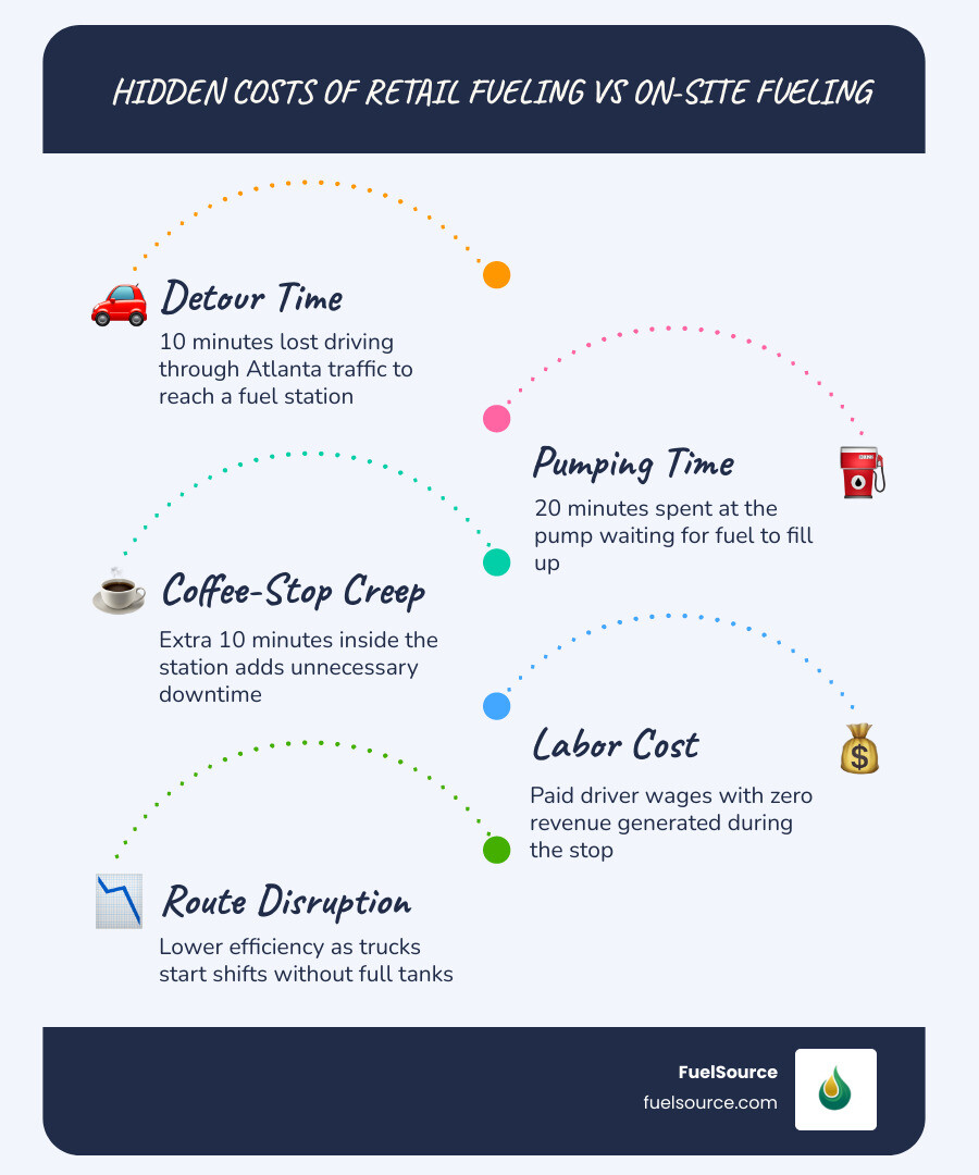 Infographic showing driver time lost at a retail pump vs. revenue-generating driving infographic