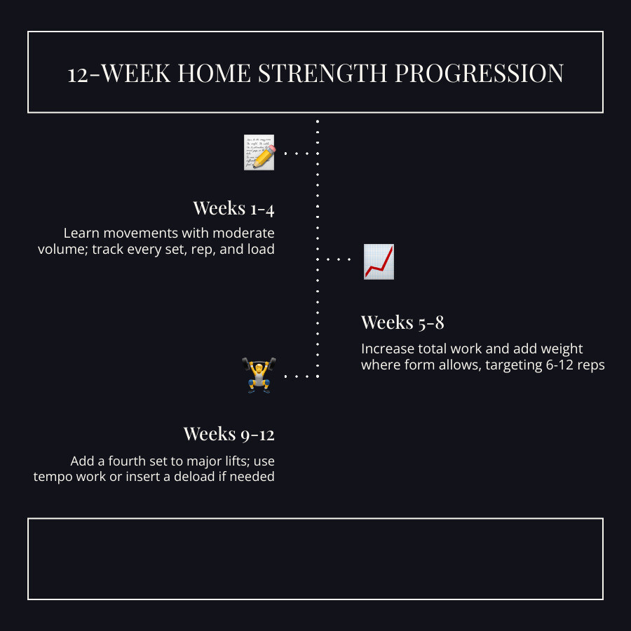 Infographic showing 4-week vs 8-week vs 12-week home strength progression infographic Infographic showing 4-week vs 8-week vs 12-week home strength progression infographic