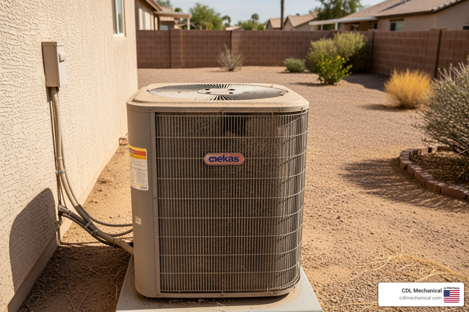 dust-coated outdoor condenser coils in Glendale backyard