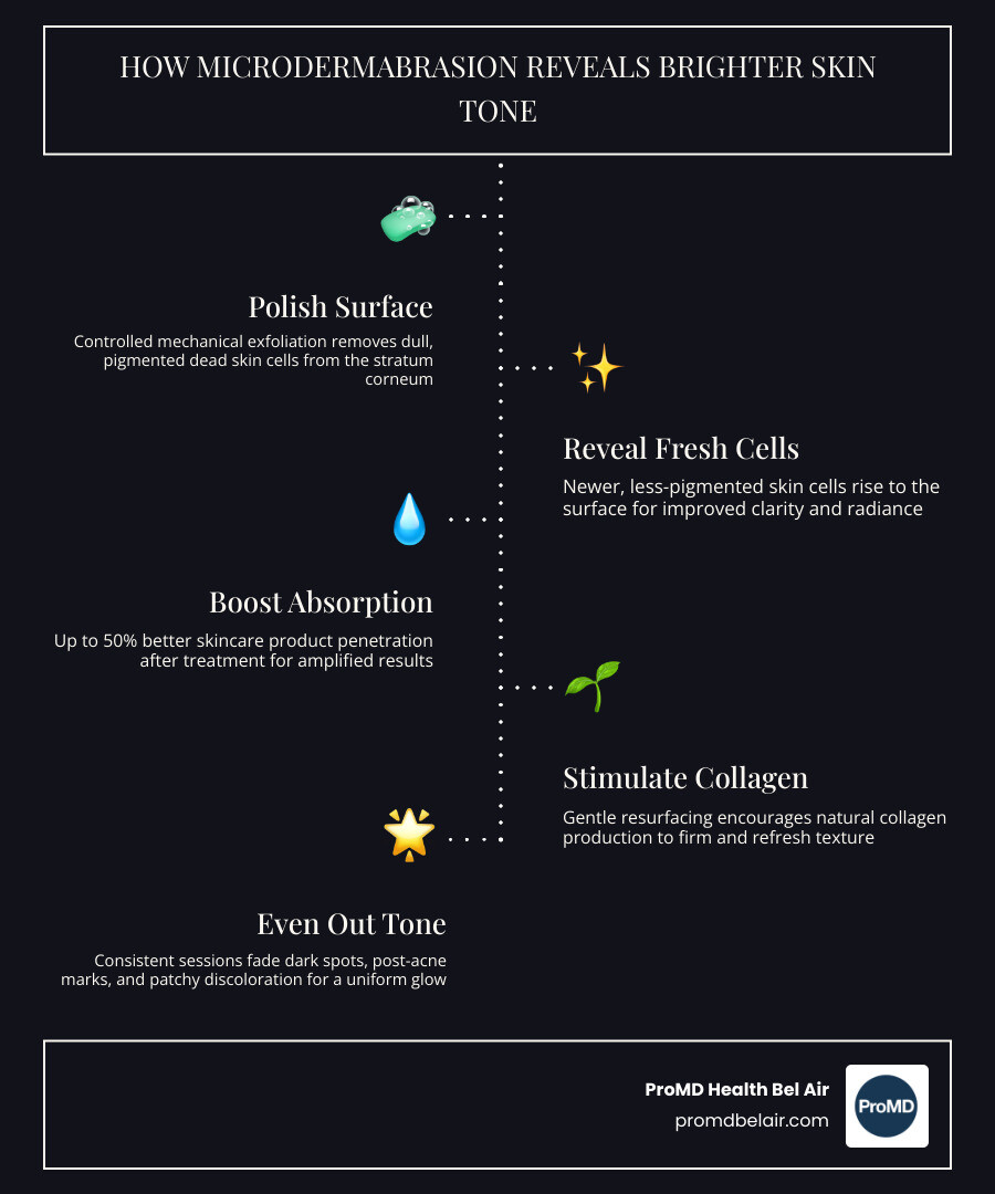 infographic showing how microdermabrasion removes dead skin cells to reveal brighter more even skin tone infographic