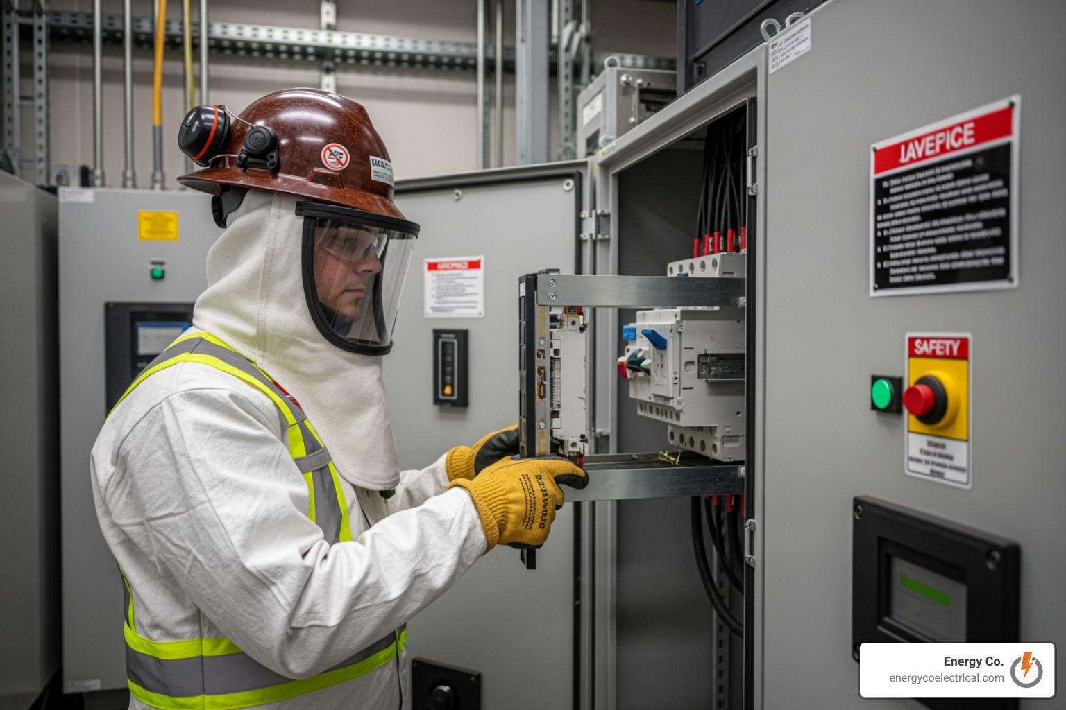 technician servicing a draw-out circuit breaker technician servicing a draw-out circuit breaker