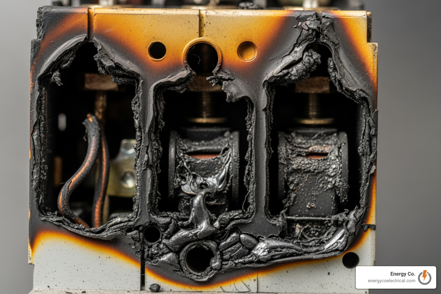 damaged circuit breaker with scorch marks damaged circuit breaker with scorch marks