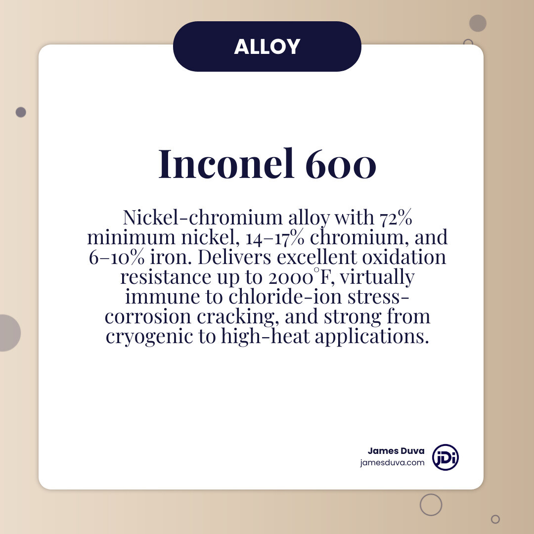 Inconel 600 key properties infographic: composition, temperature range, corrosion resistance, and mechanical data infographic