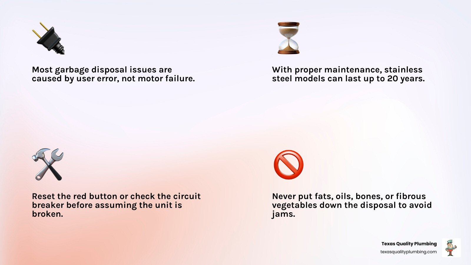 Common garbage disposal problems and DIY solutions infographic for Houston homeowners infographic Common garbage disposal problems and DIY solutions infographic for Houston homeowners infographic