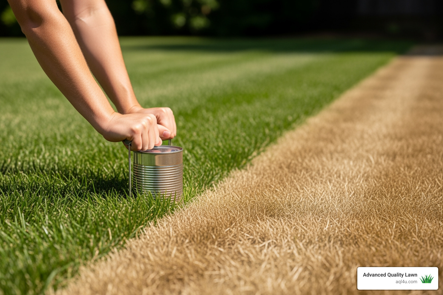 Person performing the coffee can float test on a lawn border