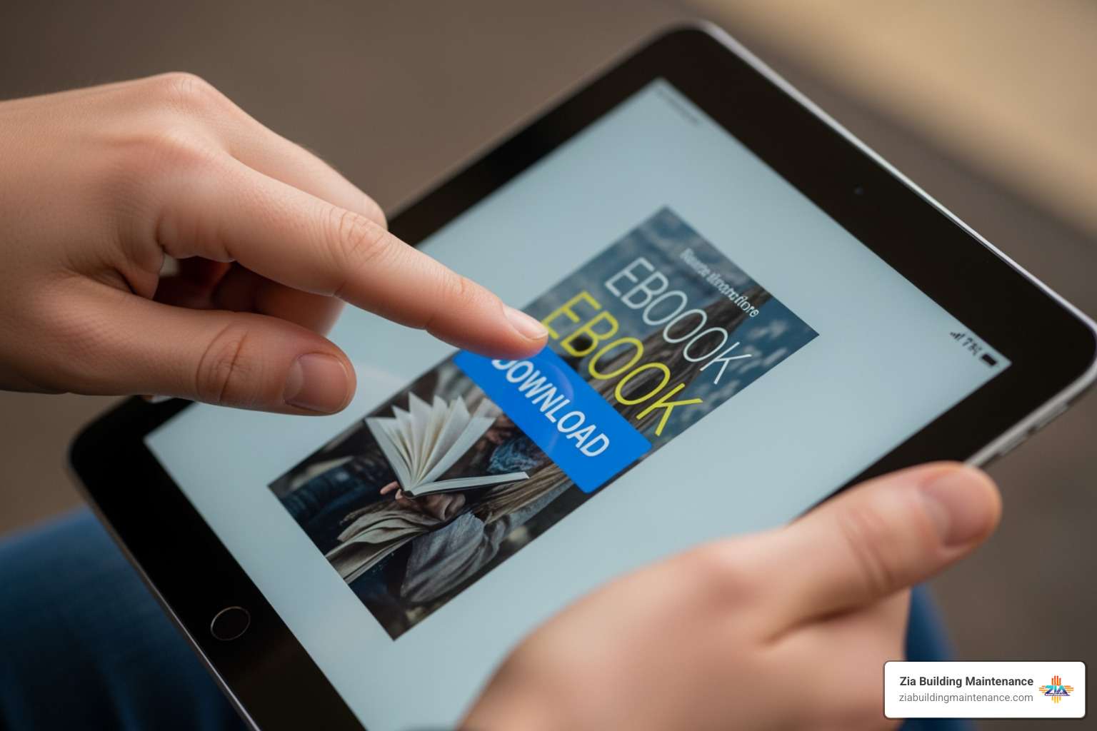 A user clicking the download button for an eBook on a tablet A user clicking the download button for an eBook on a tablet